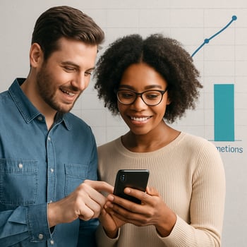 2 people using an app on a phone and in the background a graph relating to asset management including the words PPM and Inspections  can you remove th-1